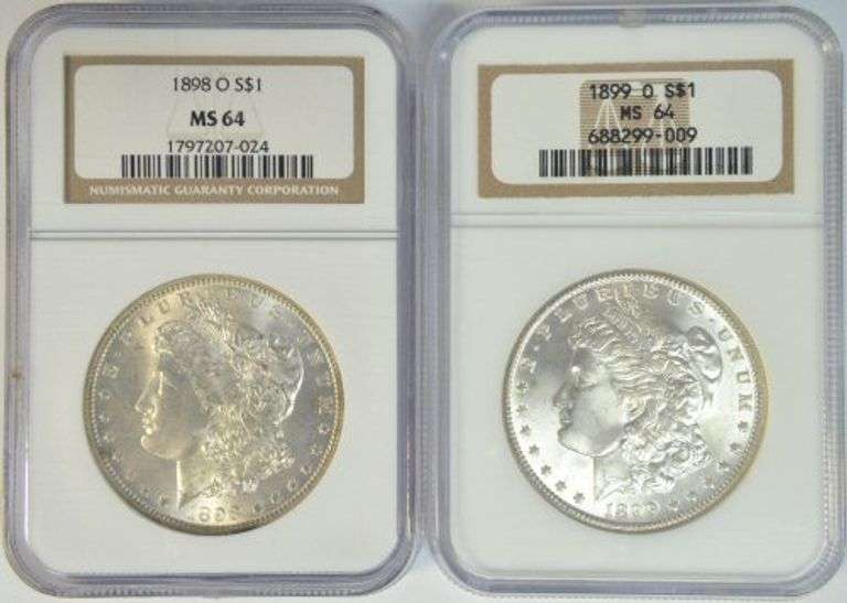 Creamy-white near Gem BU 1898-O & 1899-O Morgans. NGC MS64