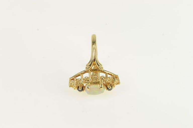 14K Yellow Gold Opal Sapphire Vintage Navette Statement Ring
