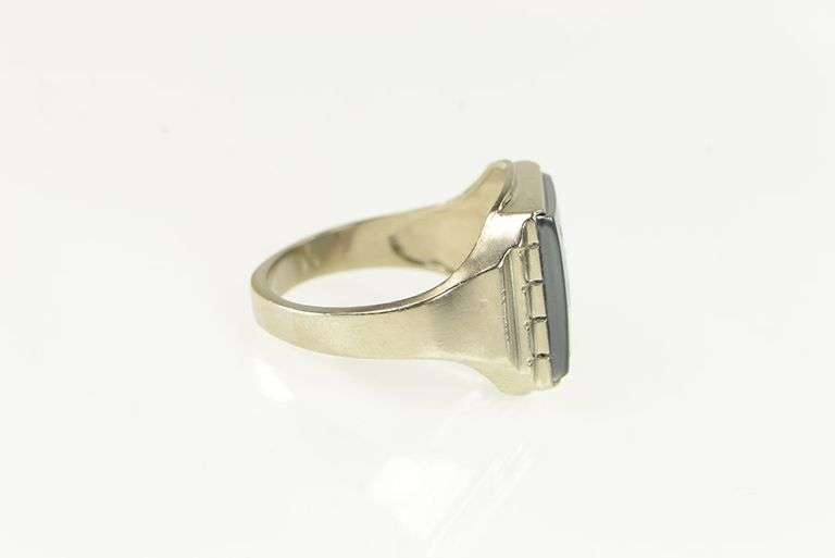 10K White Gold Hematite Intaglio Cameo Roman Soldier Ring