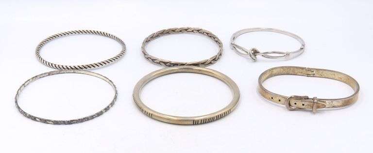 Group Lot of 6 Vintage 925 Sterling Silver Bangles