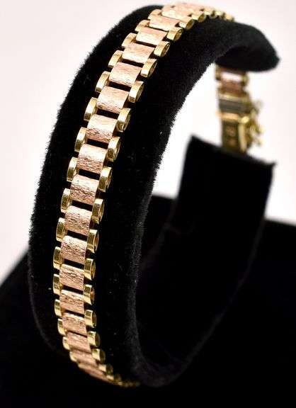 Unique Fancy Link Bracelet in 14K Two Tone Gold