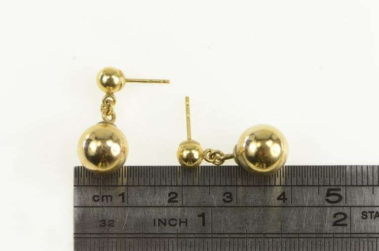 14K Yellow Gold 9.7mm Ball Dangle Classic Vintage Earrings