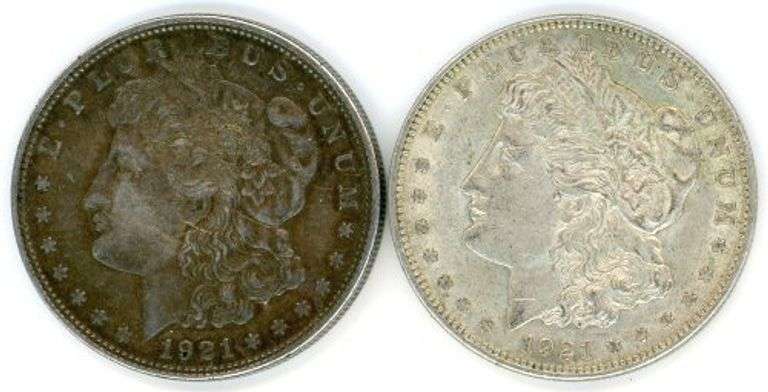 Two 1921 Morgan Silver Dollars with Great Details
