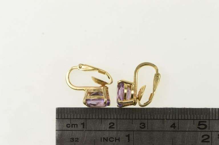 14K Yellow Gold Oval Amethyst Retro Clip Back Vintage Earrings