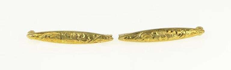 14K Yellow Gold Victorian Engraved Swirl Scroll Dress Pin Set Brooch