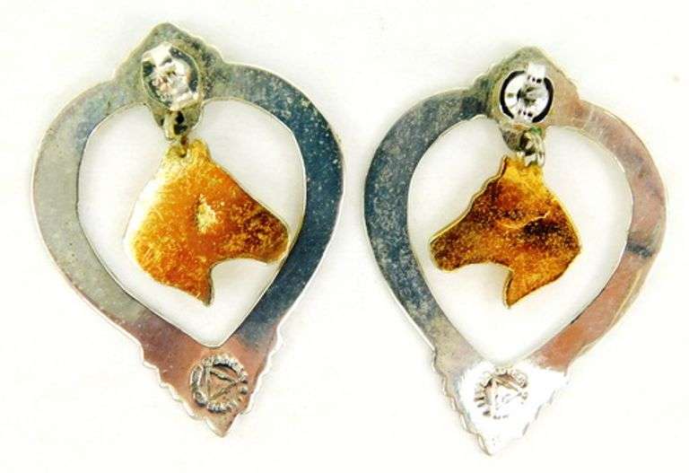 Vintage Silver Heart & Horse Earrings