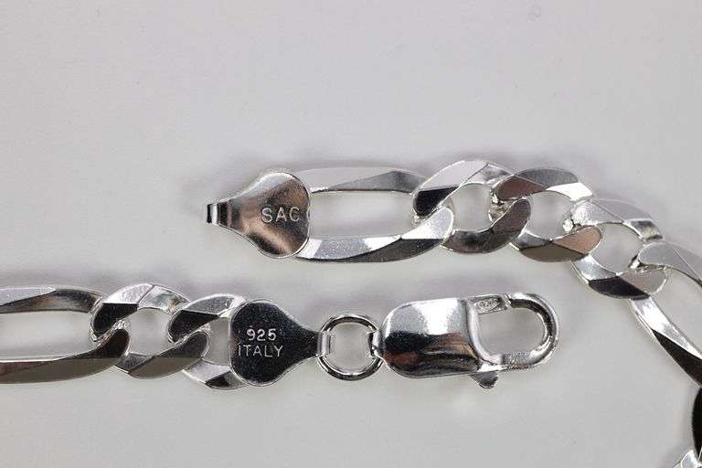 Men's 8mm Solid .925 Sterling Silver Flat Figaro Chain Link Italy Bracelet 9"