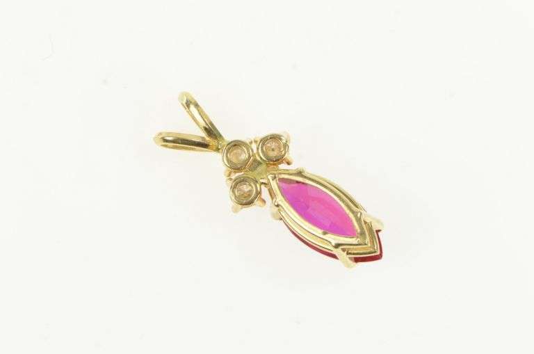 14K Yellow Gold Marquise Ruby Sapphire CZ Cluster Vintage Pendant