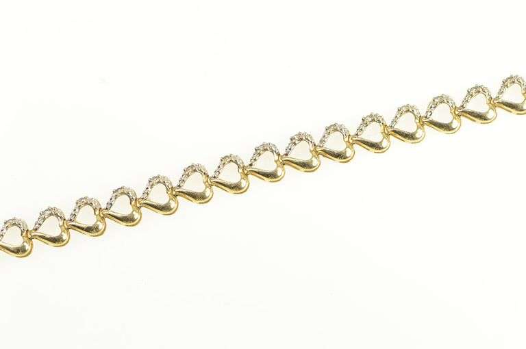 14K Yellow Gold Diamond Heart Love Symbol Tennis Bracelet