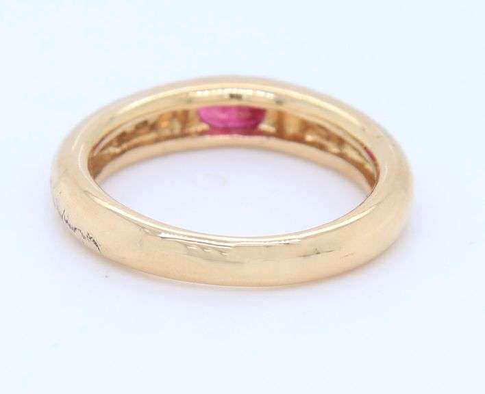 Fantastic Yellow Gold East West Ruby and Diamond Ring