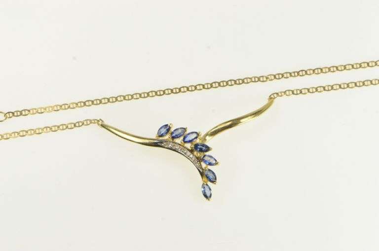 14K Yellow Gold Marquise Sapphire Diamond Statement Necklace