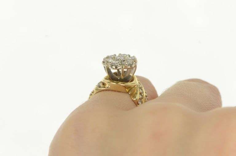 14K Yellow Gold 1.40 Ctw Diamond Cluster Engagement Ring