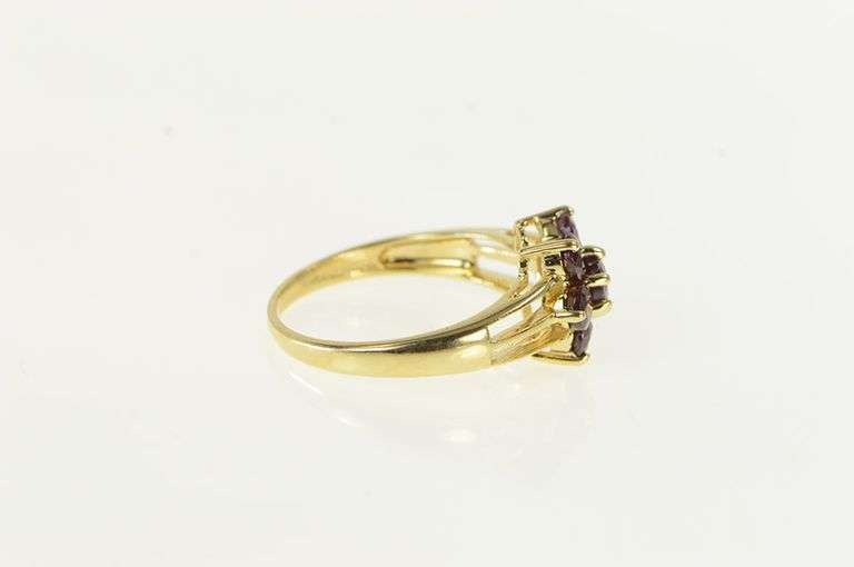 14K Yellow Gold Ruby Flower Vintage Statement Cluster Ring