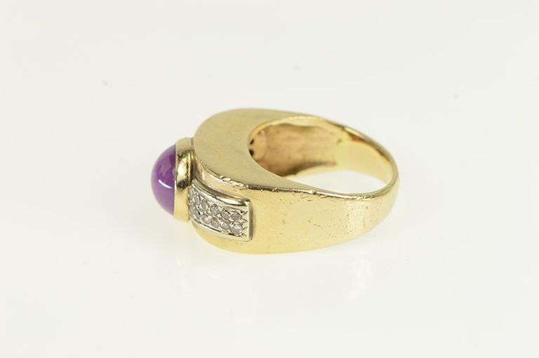 14K Yellow Gold 1960's Syn. Star Ruby Diamond Statement Ring