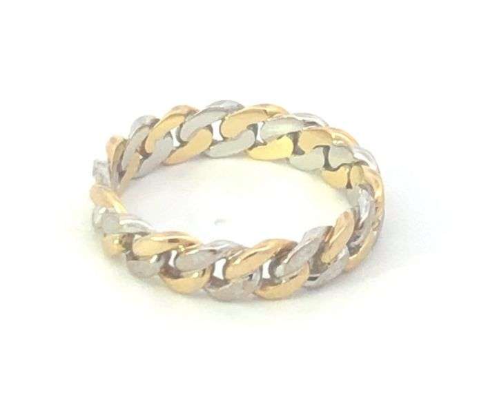 18K Yellow Gold 4.5mm Two Tone Curb Chain Statement Band Ring
