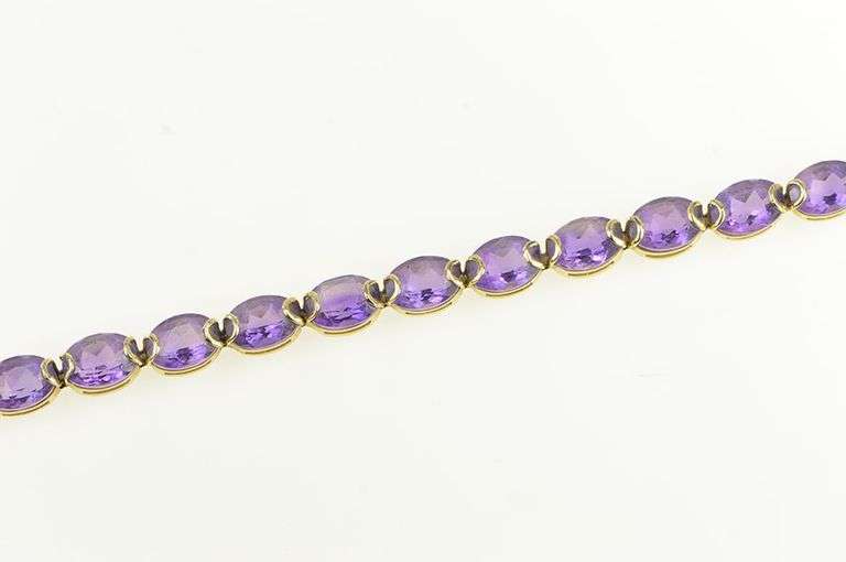 14K Yellow Gold Amethyst Vintage Ornate Statement Bracelet