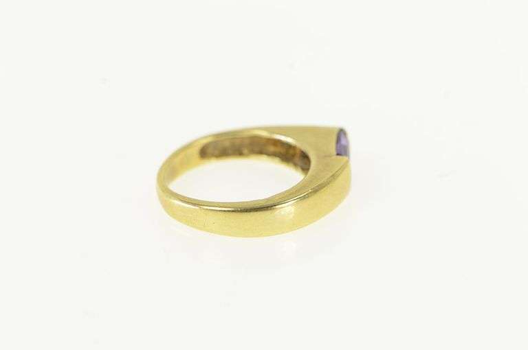 14K Yellow Gold Emerald Cut Amethyst Squared Stackable Band Ring