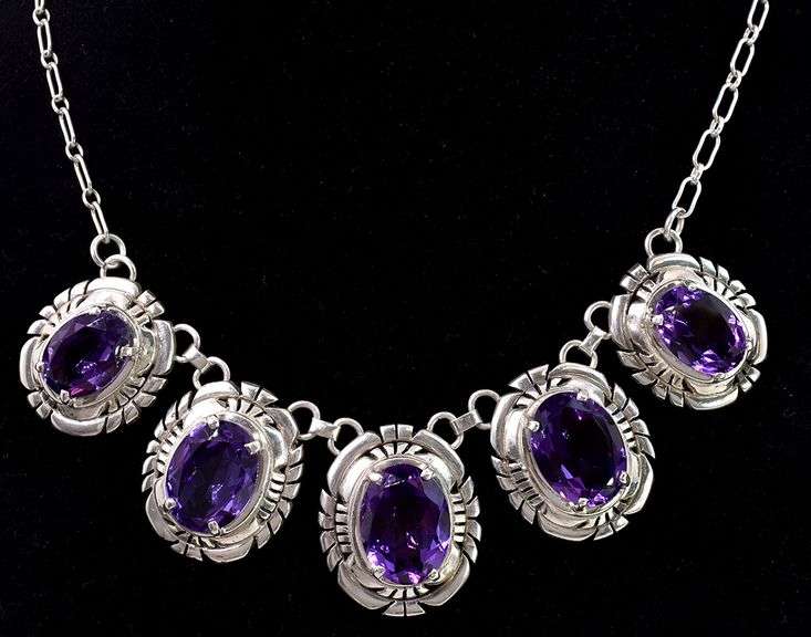 Amythest Drop Necklace in Sterling Silver
