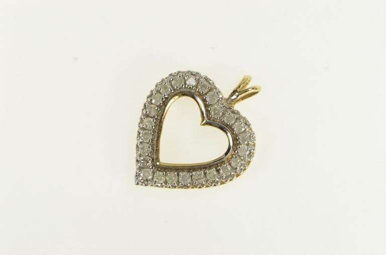 10K Yellow Gold Diamond Heart Love Symbol Vintage Romantic Pendant