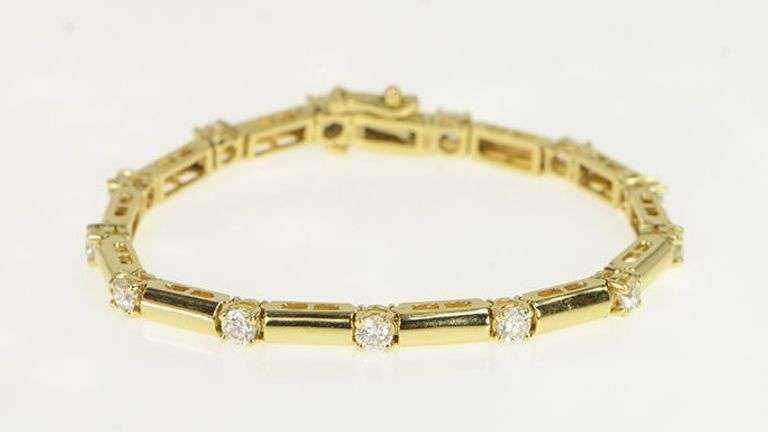 14K Yellow Gold 2.60 Ctw Round Diamond Bar Link Statement Bracelet