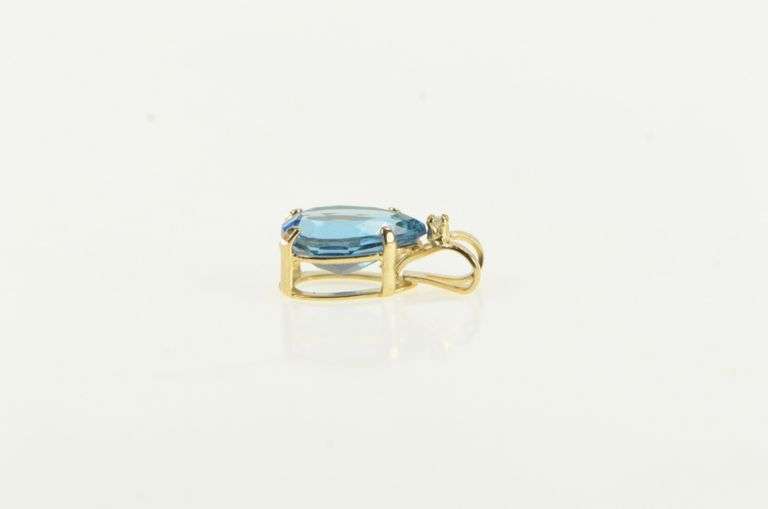 14K Yellow Gold Pear Blue Topaz Diamond Accent Classic Pendant