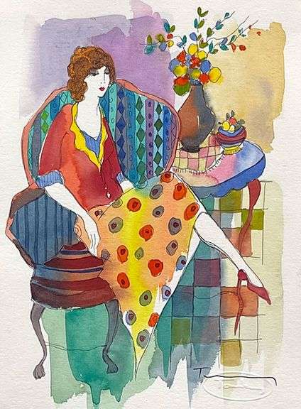 One-Of-A-Kind Unique Orignal Watercolor by Itzchak Tarkay