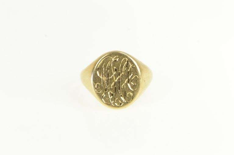 10K Yellow Gold Vintage Monogram Signet MHH Pinky Ring