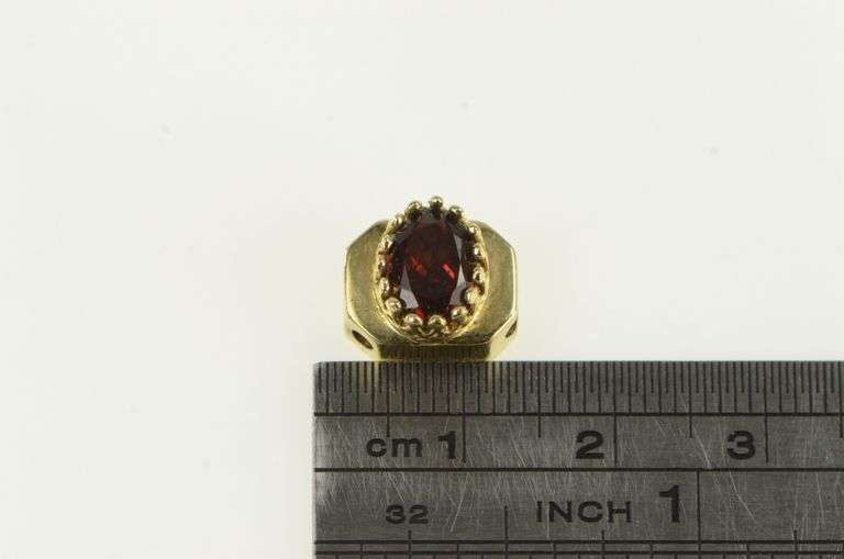 14K Yellow Gold Oval Garnet Vintage Slide Bracelet Charm/Pendant