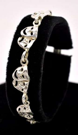 Sad and Happy Theater Mask Bracelet in Sterling Silver