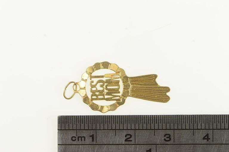 14K Yellow Gold Best Mom Mother's Day Award Ribbon #1 Charm/Pendant
