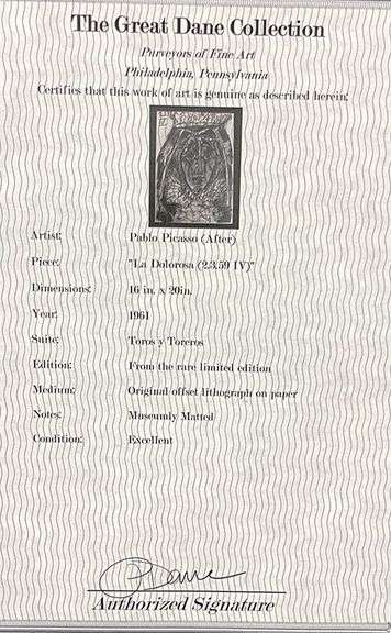 Very Collectible Pablo Picasso Lithograph from Toros y Toreros Circa 1961