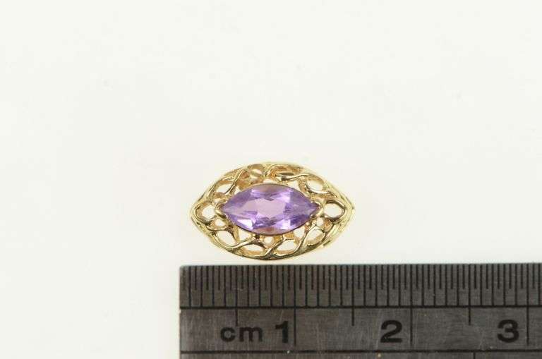 10K Yellow Gold Amethyst Filigree Slide Bracelet Charm/Pendant