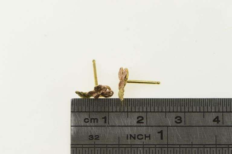 12K Yellow Gold Two Tone Black Hills Gold Leaf Vintage Stud Earrings