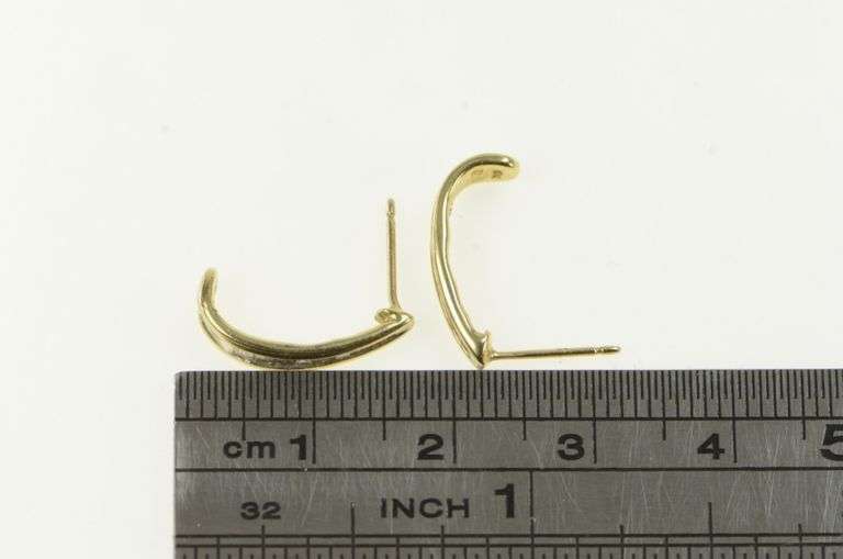 10K Yellow Gold Baguette Diamond Curved Bar Semi Hoop Earrings