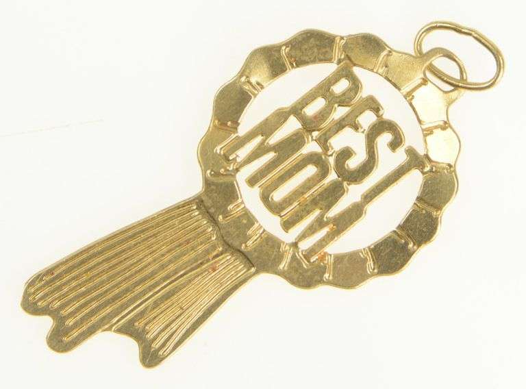 14K Yellow Gold Best Mom Mother's Day Award Ribbon #1 Charm/Pendant