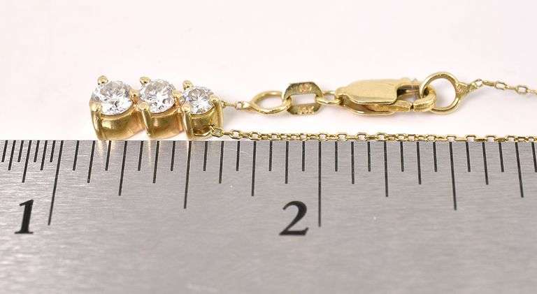 Astounding 14K Yellow Gold Past, Present , Future Diamond Pendant Necklace