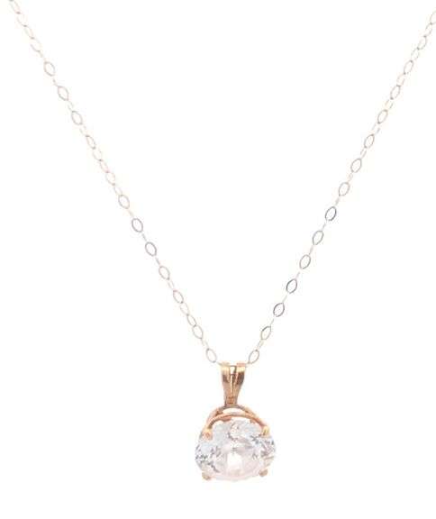 14K Yellow Gold Round CZ Solitaire Vintage Simple Classic Pendant