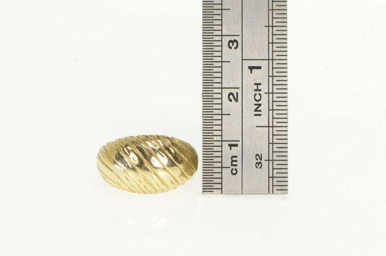 10K Yellow Gold Diamond Cut Domed Striped Grooved Band Ring