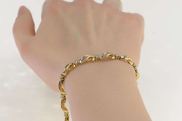 14K Yellow Gold 3.41 Ctw Diamond Wavy Infinity Link Tennis Bracelet