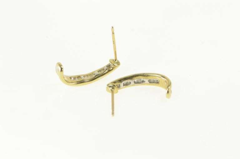 10K Yellow Gold Baguette Diamond Curved Bar Semi Hoop Earrings