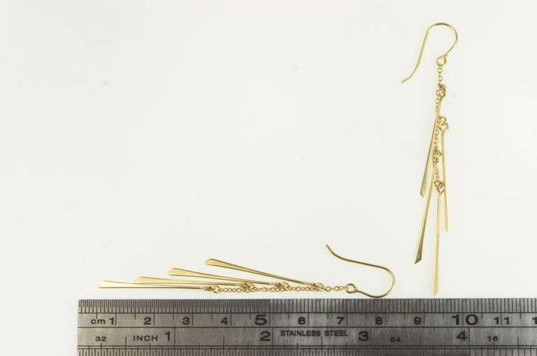 14K Yellow Gold Layered Dangle Bar Chain Tassel Earrings