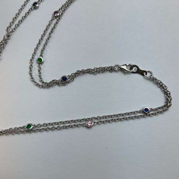BRAND NEW 18K WHITE GOLD STATION NECKLACE