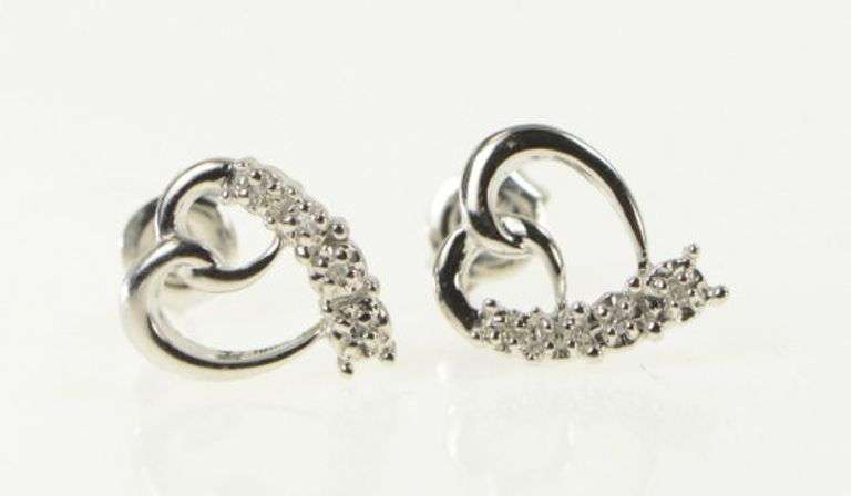 10K White Gold Diamond Heart Love Symbol Criss Cross Earrings