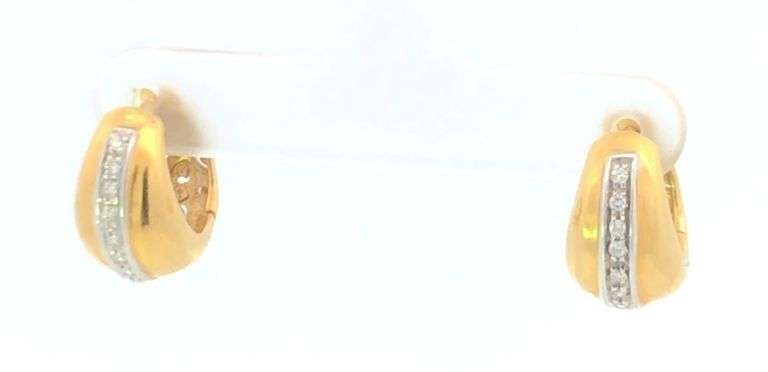 18K Yellow Gold 13.75mm Diamond Rounded Vintage Hoop Earrings