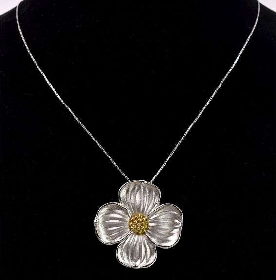 Dogwood Flower Set In Sterling Silver