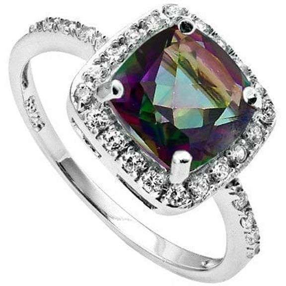 1.59 CT MYSTIC GEMSTONE & 1/4 CT CREATED WHITE SAPPHIRE STERLING SILVER RING