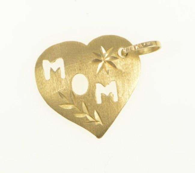 14K Yellow Gold Mom Cut Out Mother's Day Heart Love Charm/Pendant