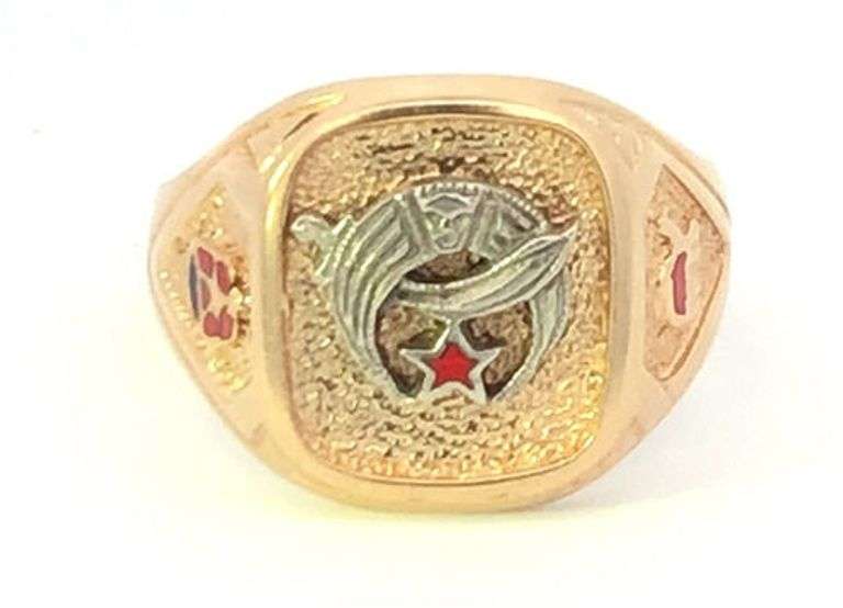 10K Yellow Gold Shriners Enamel Signet Vintage Men's Ring