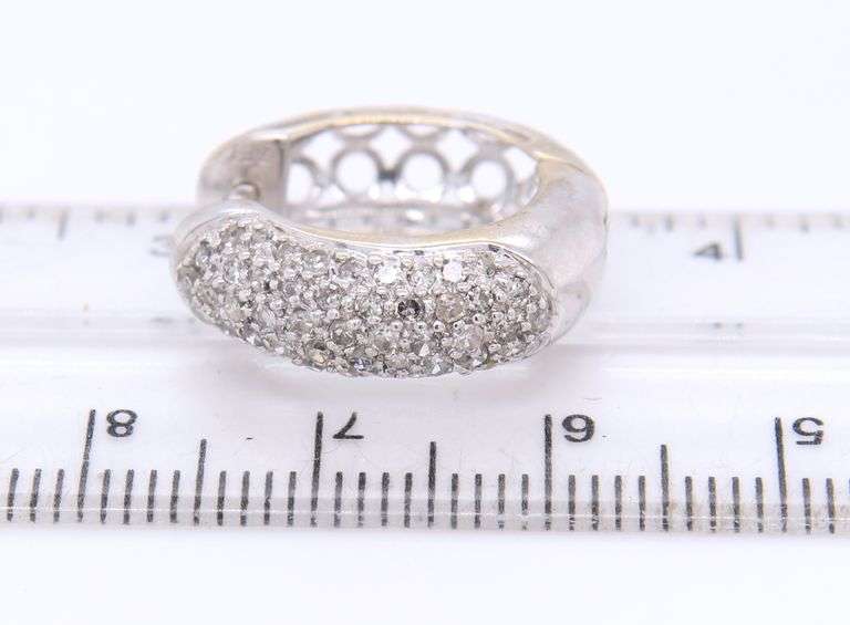 Glimmering 14kt WG Pave Diamond Hoop Earrings
