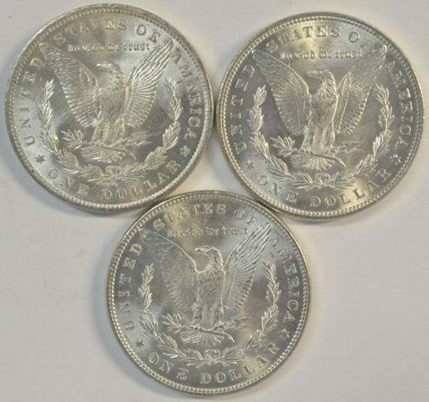 3 Diff. Blazing-white Choice BU 19th Century Morgan Silver Dollars